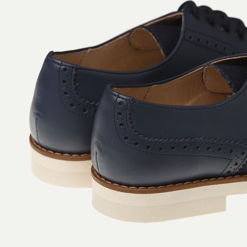 ZAPATO COMUNIÓN NIÑO PIEL Y LINO AZUL - Imagen 3