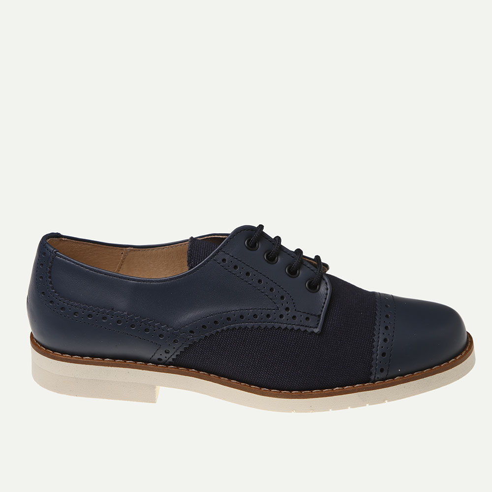 ZAPATO COMUNIÓN NIÑO PIEL Y LINO AZUL