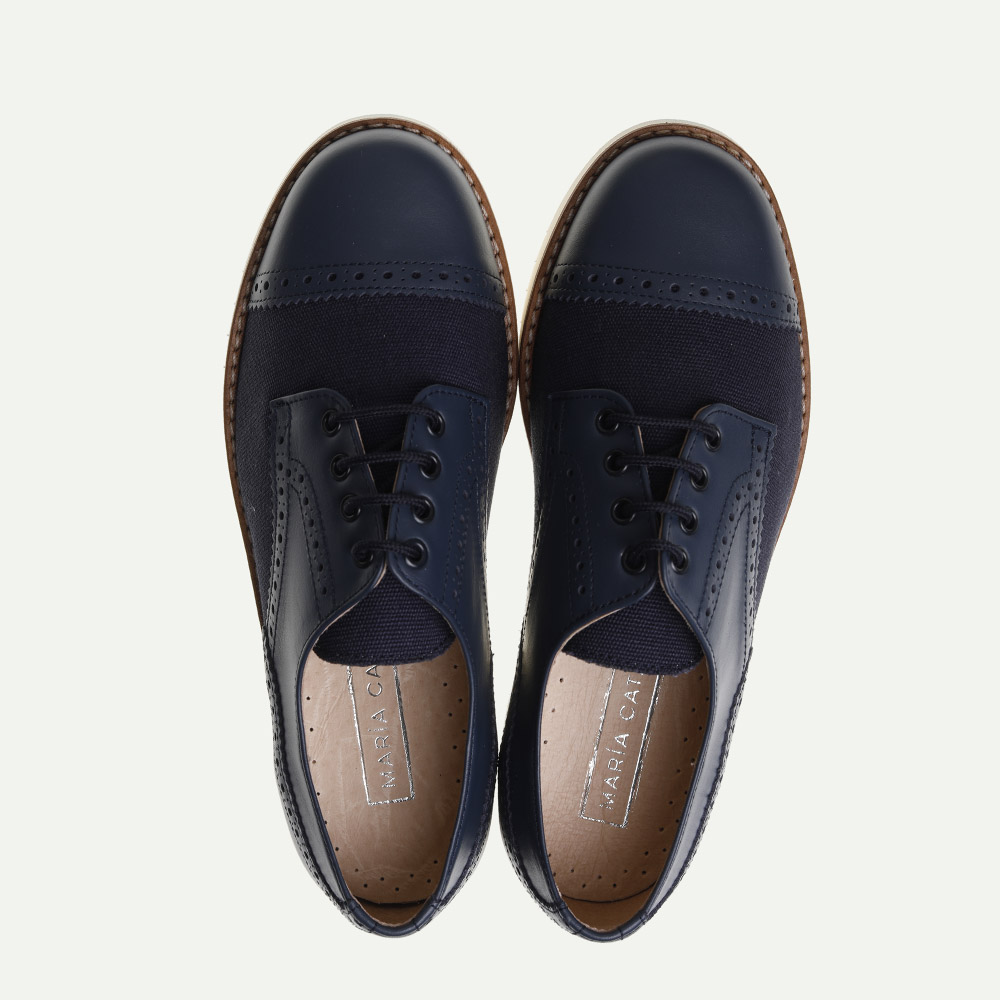 ZAPATO COMUNIÓN NIÑO PIEL Y LINO AZUL - Imagen 5