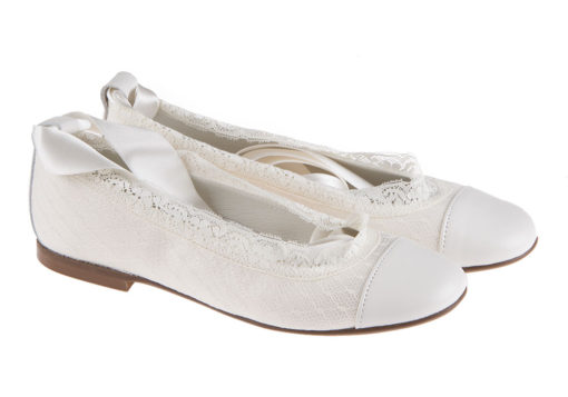 ZAPATO DE NIÑA COMUNIÓN PLUMETI CRUDO y CINTA DE RASO - Imagen 2