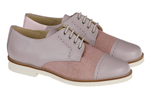 ZAPATO DE NIÑO COMUNIÓN PIEL Y LINO ROSA - Imagen 2