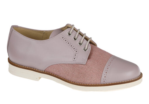 ZAPATO DE NIÑO COMUNIÓN PIEL Y LINO ROSA