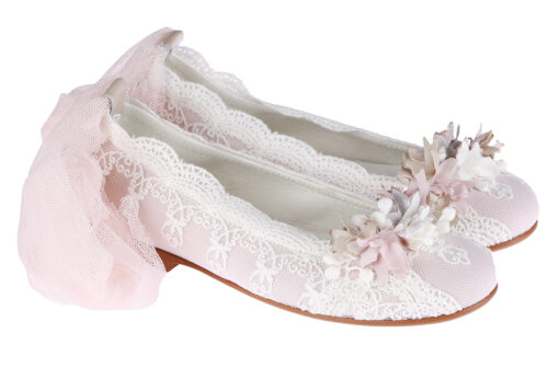 ZAPATO DE NIÑA COMUNIÓN ENCAJE Y RASO ROSA - Imagen 2