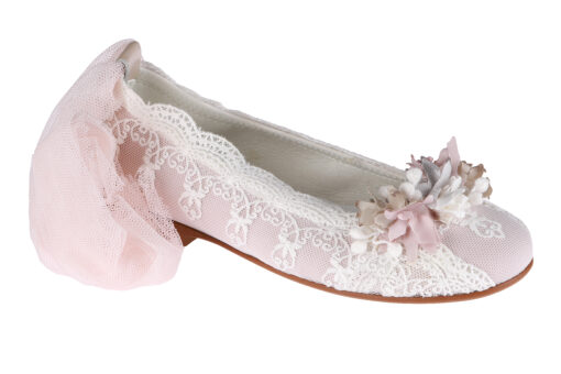 ZAPATO DE NIÑA COMUNIÓN ENCAJE Y RASO ROSA
