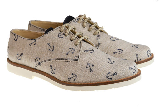 ZAPATO DE NIÑO COMUNIÓN LINO TOSTADO Y ANCLAS MARINO - Imagen 2