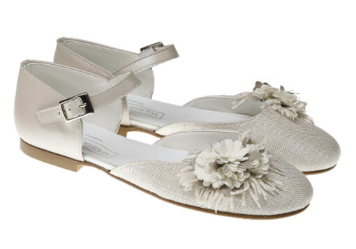 ZAPATO DE NIÑA COMUNIÓN LINO Y PIEL CON CORREA - Imagen 2