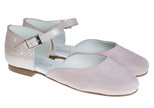 ZAPATO DE NIÑA COMUNIÓN PIEL Y CHAROL ROSA CON CORREA - Imagen 2
