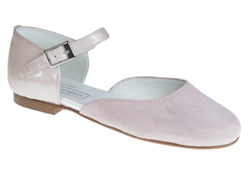ZAPATO DE NIÑA COMUNIÓN PIEL Y CHAROL ROSA CON CORREA