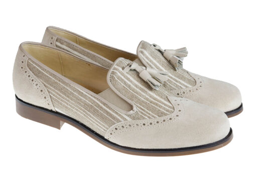 ZAPATO DE NIÑO COMUNIÓN MOCASIN MOÑAS BEIG - Imagen 2