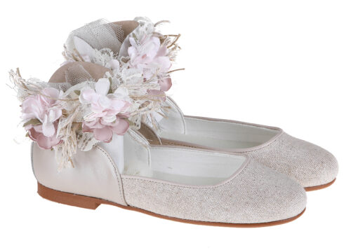 ZAPATO DE NIÑA COMUNIÓN TALÓN ALTO CON TUL Y FLORES AL TOBILLO - Imagen 2