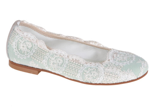 ZAPATO DE NIÑA COMUNIÓN ENCAJE COLOR VERDE AGUA