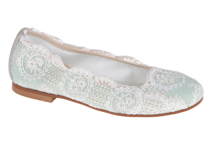 ZAPATO DE NIÑA COMUNIÓN ENCAJE COLOR VERDE AGUA