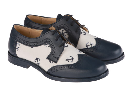 ZAPATO DE NIÑO COMUNIÓN PIEL MARINO Y LINO ANCLAS - Imagen 2