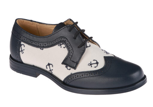 ZAPATO DE NIÑO COMUNIÓN PIEL MARINO Y LINO ANCLAS